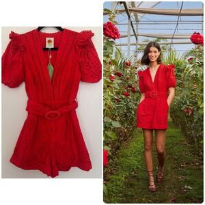 Farm Rio Red Eyelet Beaded Belt Romper